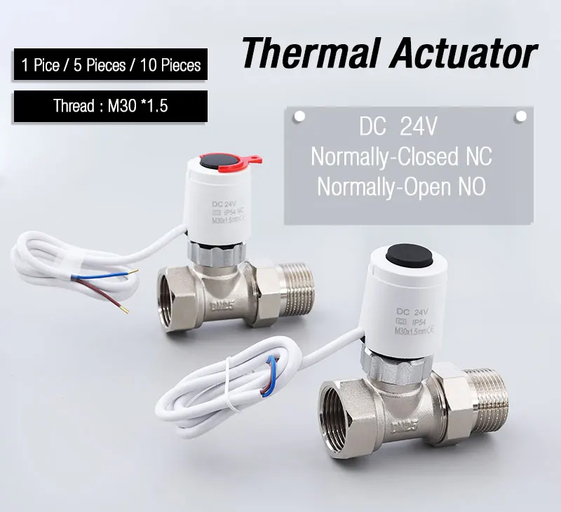 Description Picture 2 of item1/5/10 Pieces 24V Normally Closed NC / Open NO M30*1.5mm Electric Thermal Actuator for Underfloor Heating TRV Radiato