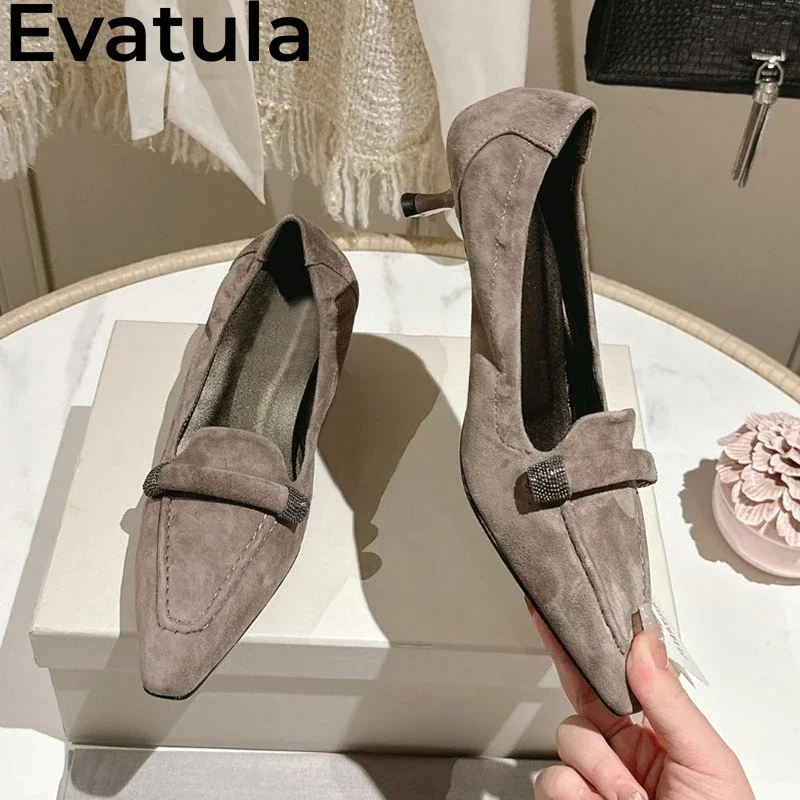 Summer Pointed Toe Kitten Heels Pumps Women Suede Leather String Bead Slingbacks Sandals Fashion Party Dress Shoes Mujer