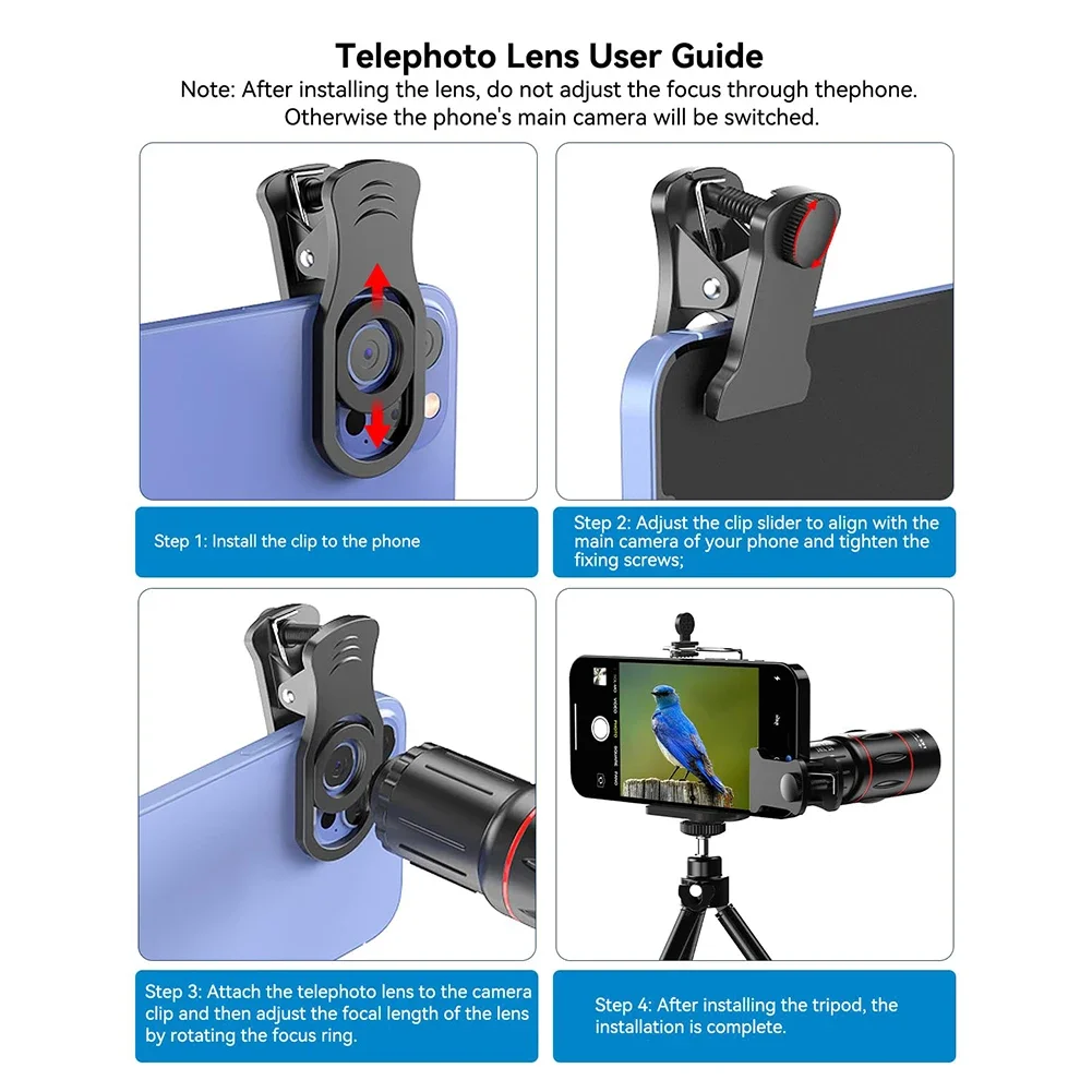 18X Zoom Cellphone Camera Lens with Tripod Universal External Zoom Camera Lens Long Focus Telephoto Lens for iPhone/Android