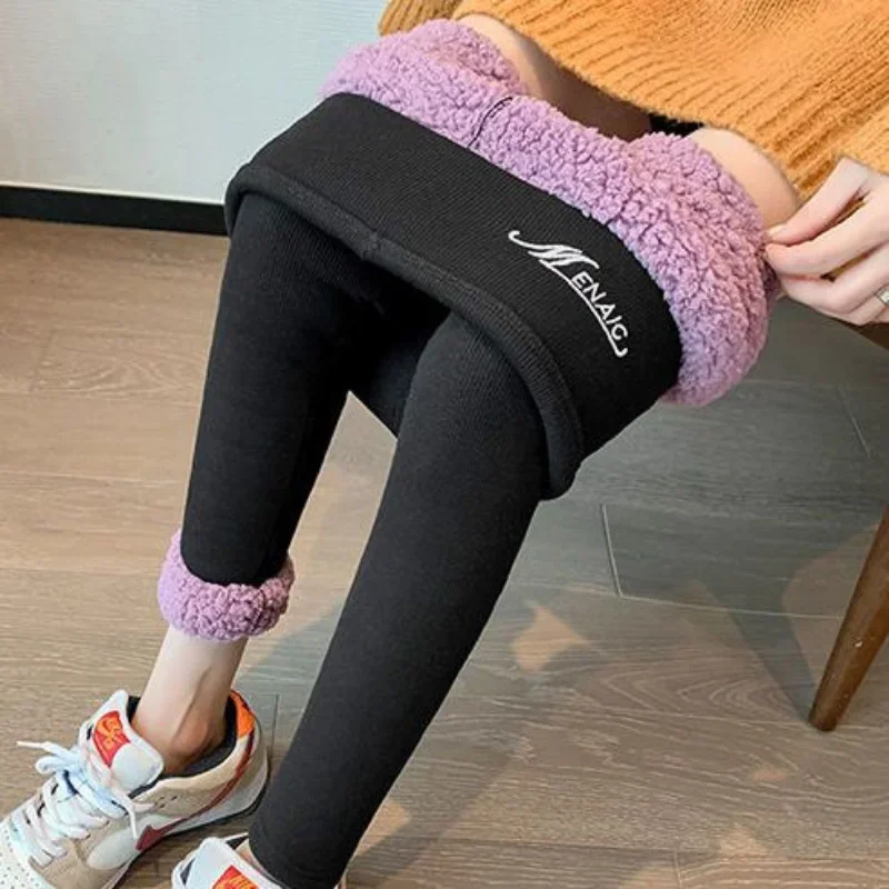 따뜻한 플러시 벨벳 하이 웨스트 롱 팬츠 여성용, 두꺼운 면 소재 연필 바지, 겨울 상품