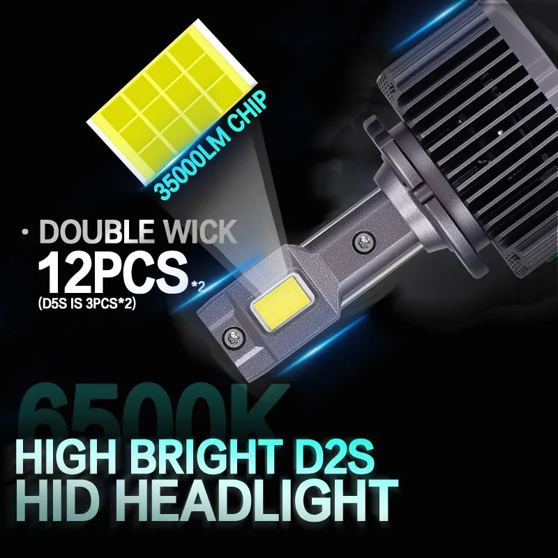 DAWNKNIGHT D1S D2S D3S LED Headlights Replacement Original HID 55W D1S D4S D5S D8S LED Plug and Play 6500K 12V