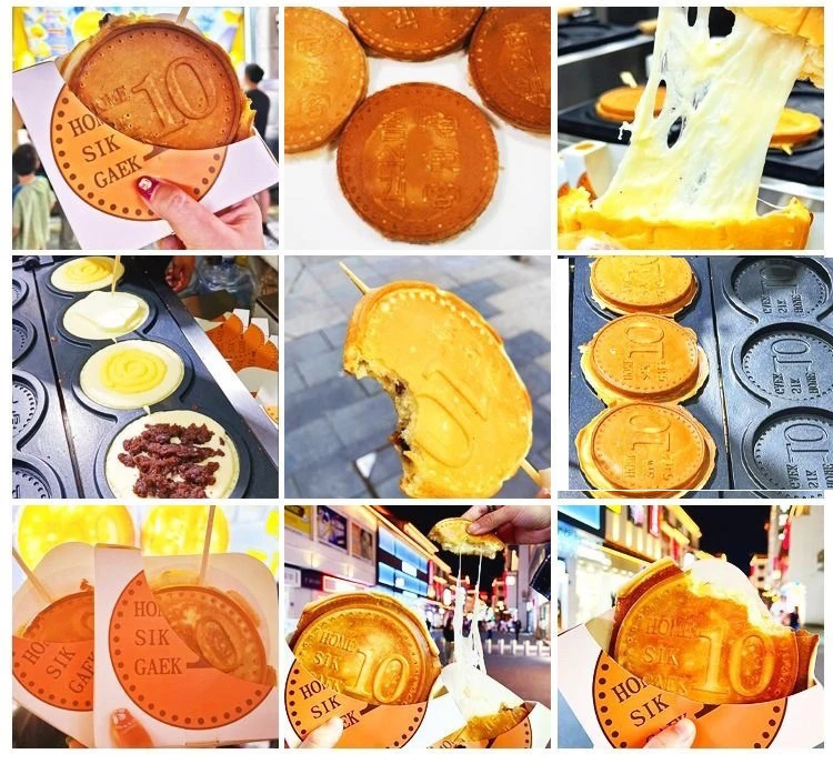 Customized Logo OEM Computer Digital Cheese Coin Waffle Machine 10 Korea Golden Coin Waffle Cheese Cartoon Coin Waffle Maker