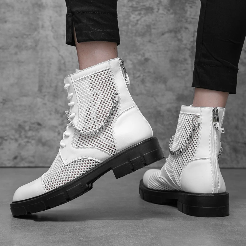 

Men's Fashion Trend Boots Outdoor Breathable Mesh Ankle Boots for Men Gothic Boots Men's Casual Leather Outdoor Boots zapatos