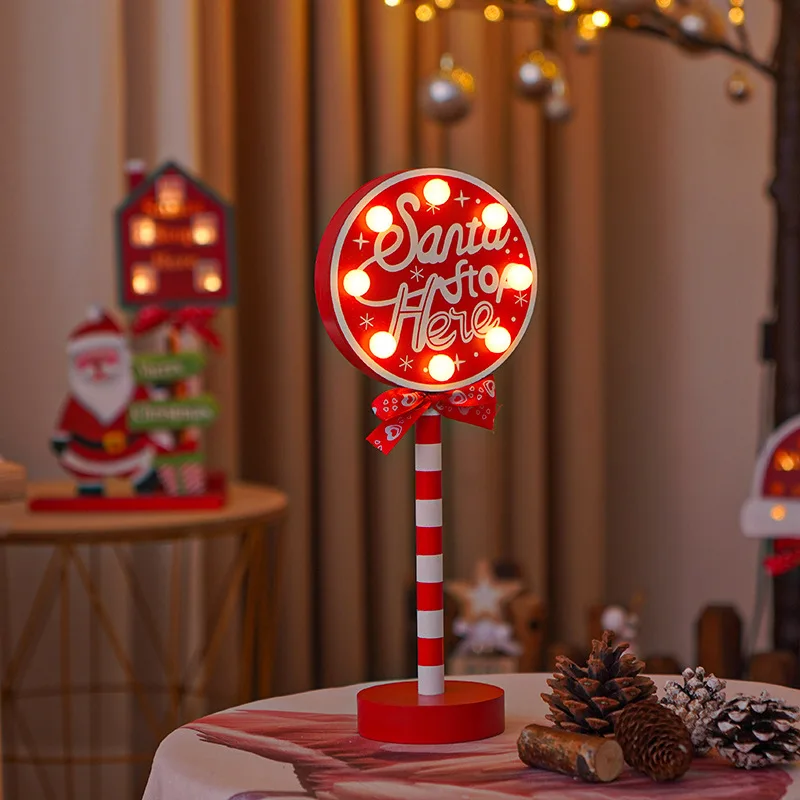 Wooden Christmas LED Lamp Santa Stop Here Sign