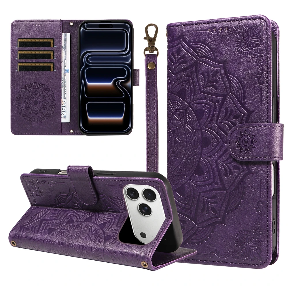3D Embossed Mandala Flower Magnetic Leather Wallet Flip Cover