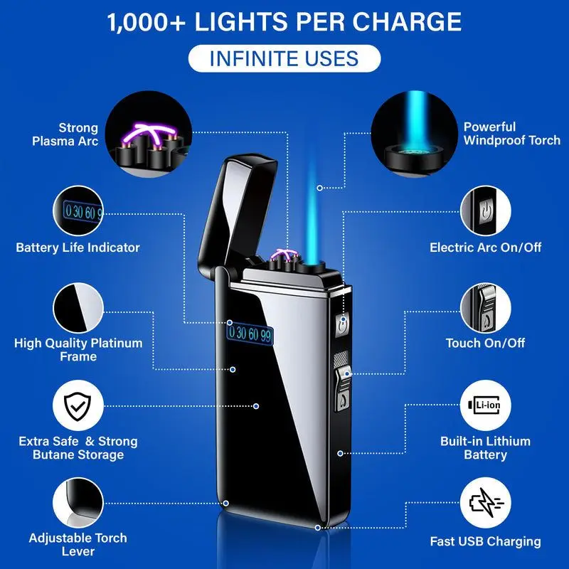 Dual Arc Edition Lighters Electric Arc Igniter Gift Electric USB Dual Light Ignite Arc Integrated Lighters Strong Fire Windproof