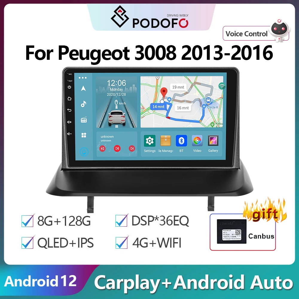 Podofo 2Din Android Car Radio Multimidia Video Player Per Peugeot 3008 2013-2016 Navigazione Gps Carplay Auto Stereo Head Unit