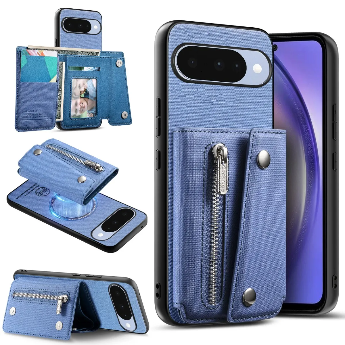 Versatile Magnetic Wallet Phone Case with Card Holder & Zipper Pocket
