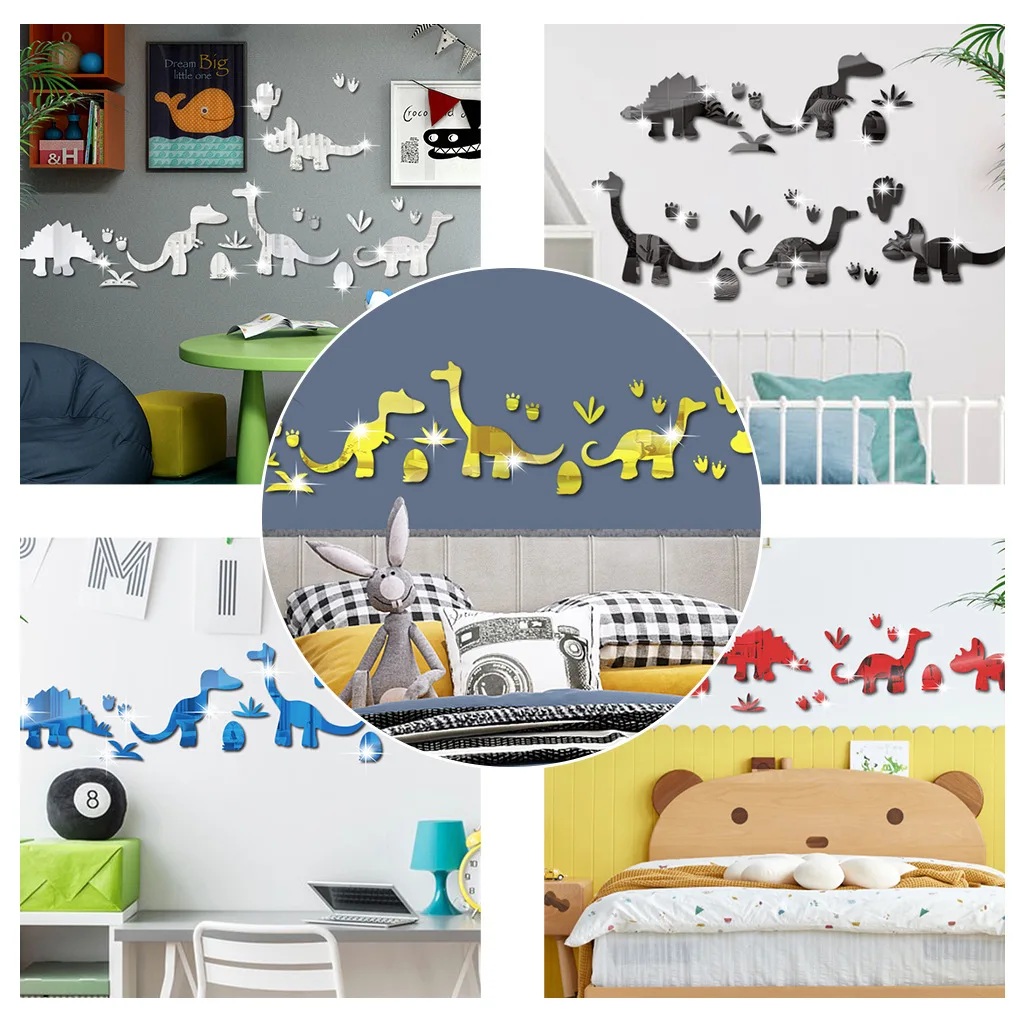 Five Dinosaurs 1mm Thickness Mirror Acrylic Wall Stickers Cute Dinosaur Children's Room Decorative Stickers