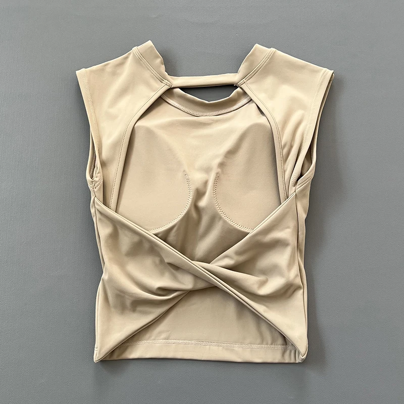 Yoga Top Women's Sexy Short Backless Fixed Chest Pad Sports T-shirt Vest Tight Quick Drying Sleeveless