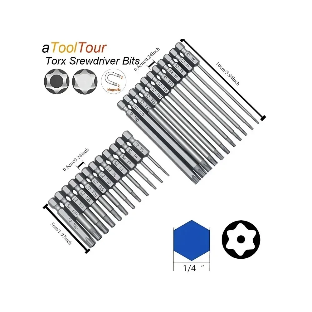 50/100 mm Torx-Bit-Set, Sicherheits-Torx-Stern-Bits, 1/4 Zoll Sechskantschaft, manipulationssicherer Schraubendreher-Bit mit magnetischer Spitze – Detail 1