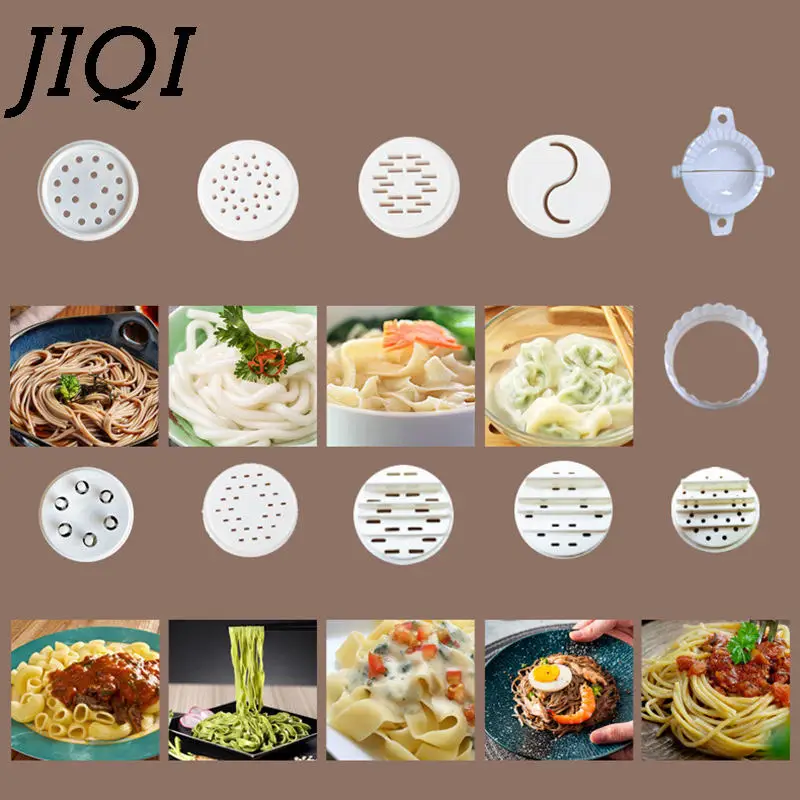 JIQI Automatic Noodles Making machine with 9 mold Household Dumplings Spegatti maker Flour Juice blender Dough Pasta Cutter 0.5L