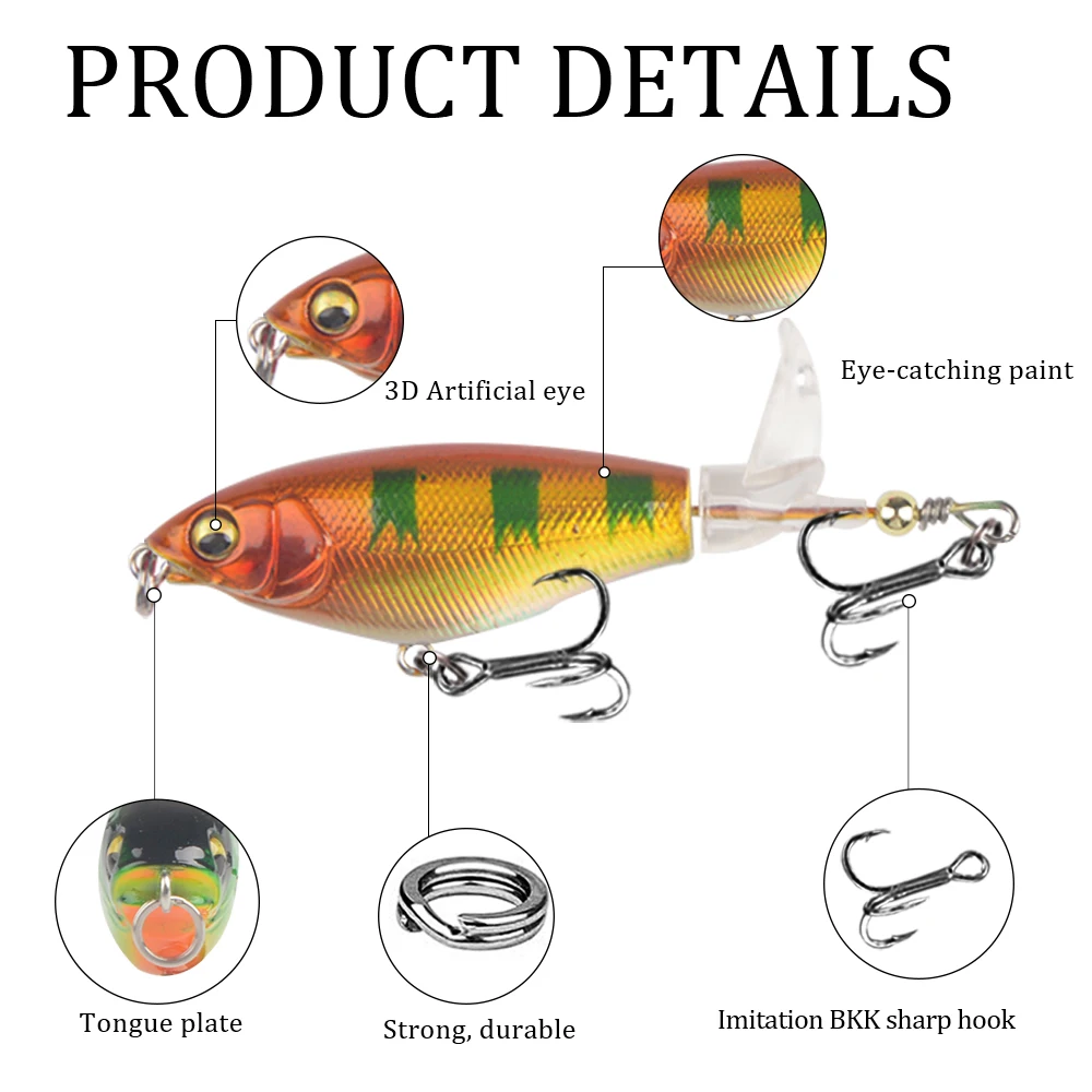 1Pcs Quality Whopper Plopper Wobblers 7.5cm 6.5g Topwater Popper Fishing Lure Hard Bait Rotating Soft Tail Fishing Tackle 4