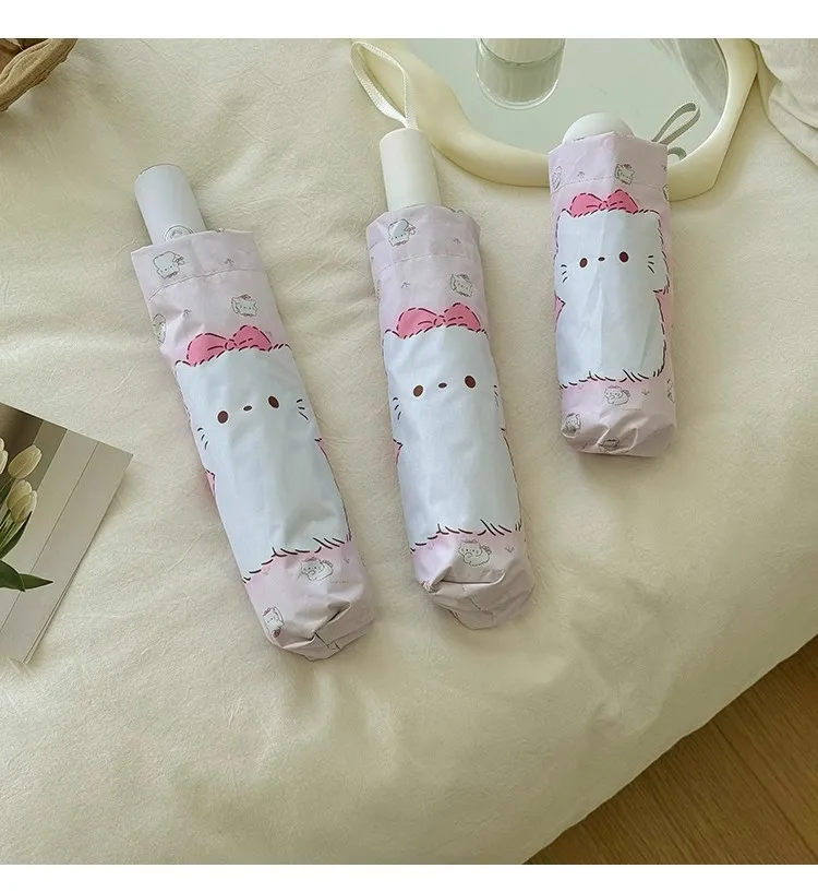 Cute pink kitten folding umbrella sun protection and UV rain dual-purpose sun umbrella student portable sunshade