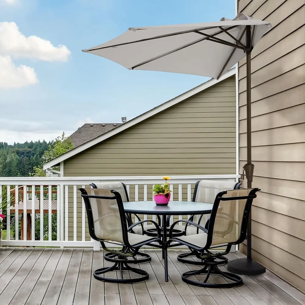 9ft Half Umbrella Outdoor Patio Umbrella Market Umbrella with Crank, 1/2 Round Wall Umbrellas 5 Sturdy Ribs UV Protection 5