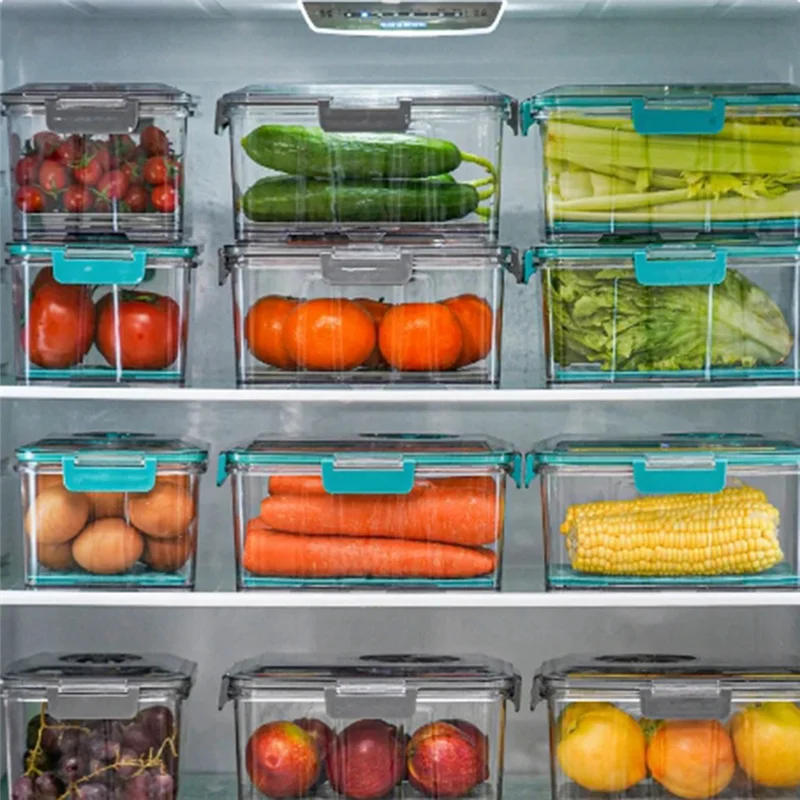 Vacuum Food Storage Container Transparent Fridge Organizer With Drain Net Capacity Food Dispenser For Kitchen-Y78A