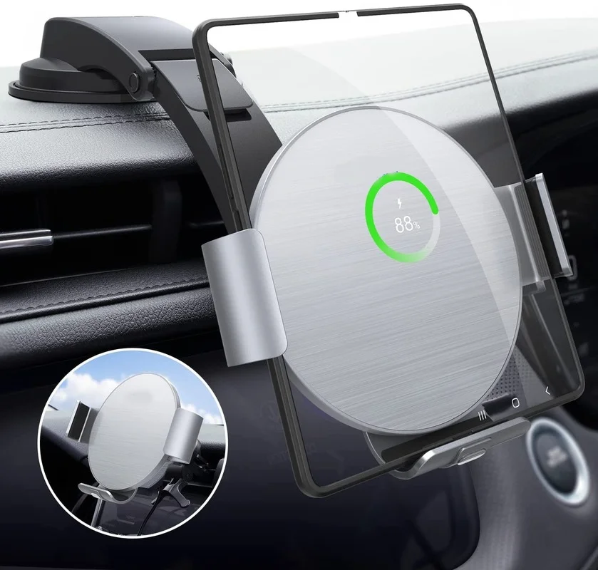 

Dual Coil Auto Alignment Wireless Car Charger for Galaxy Z Fold3, Landscape Smartphone Car Mount Fast Charging for iPhone13/12