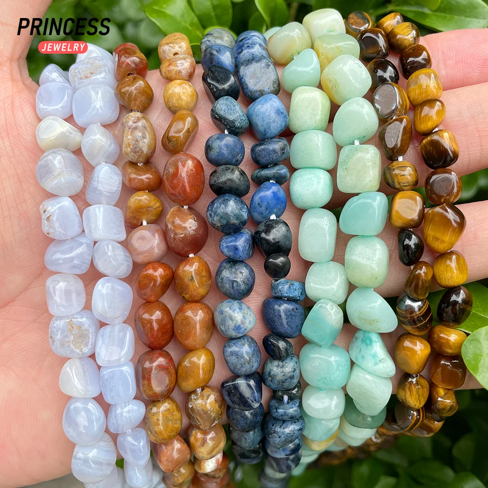A+ Natural 6-8mm Gravel Beads Tiger Eye Amazonite Agate Sodalite Dumortierite Loose Gemstone Beads for Jewelry Making DIY 3