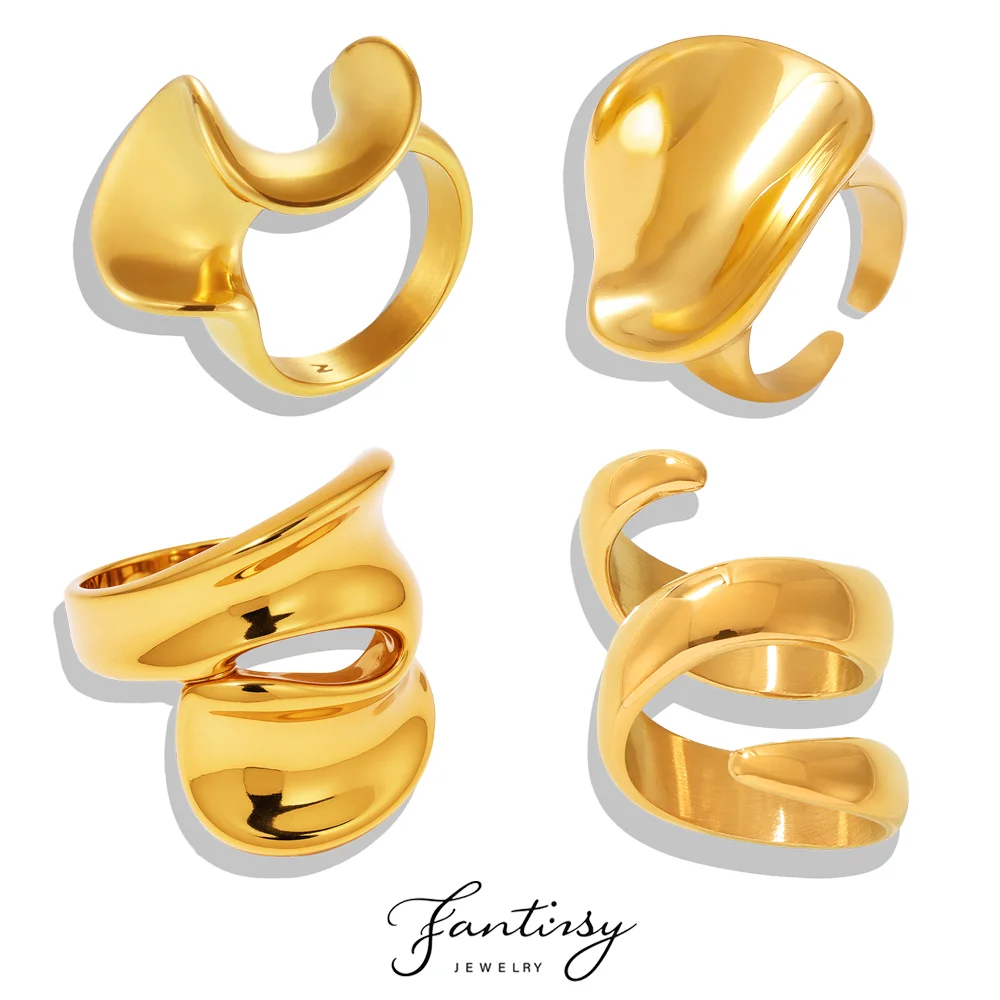 Punk Stil 316L Edelstahl Ring für Frauen Geometrische Wrap Öffnung Vergoldet Personalisierte Ring Weiblichen Wasserdichten Schmuck