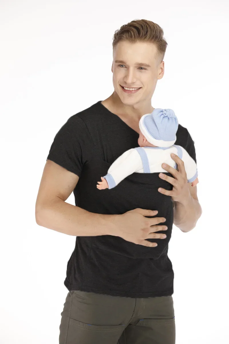 Safety Kangaroo Pocket T-Shirt Baby Carrier Pregnancy Top Clothes Summer Mother Father Soft Feeding Polyester T Shirt 2