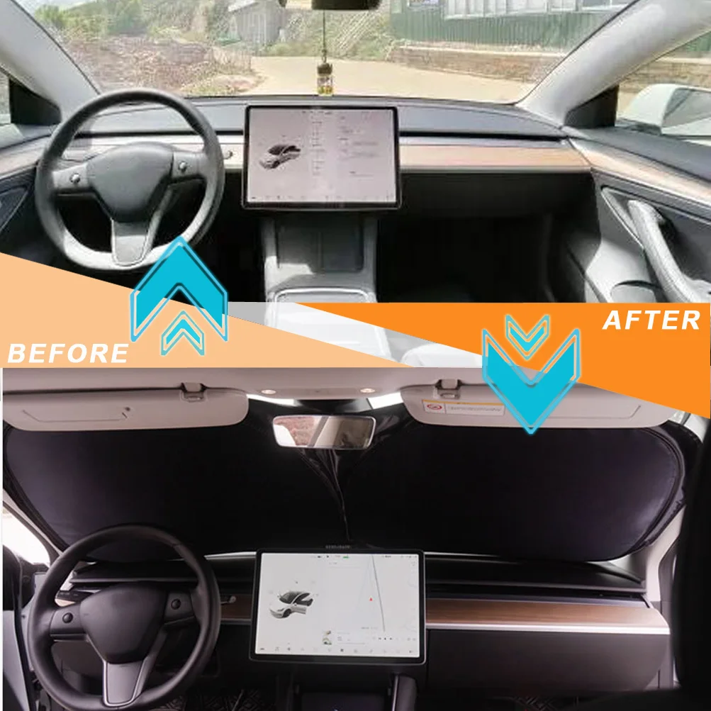 For Tesla Model 3 Y X S Car Front Windshield Sunscreen Window Sunscreen Visor Sun Shade Blocks UV Rays Protection Parasol Coche car sunshade windshield sunshade windshield sun shade