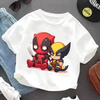 Deadpool & Wolverine White T-shirt Round Neck Loose Summer Clothing Comfortable Breathable Character Children Birthday Hot Gift 2