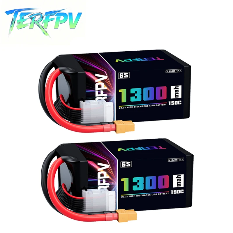 TERFPV Batterie Lipo 6S 22.2V 1300mAh 150C XT60 pour FPV Drone