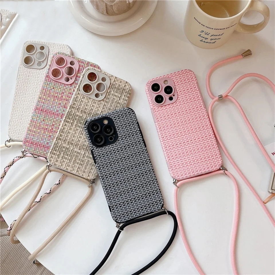 Luxury Crossbody Necklace Lanyard Cord Weave Lattice Silicone Case for