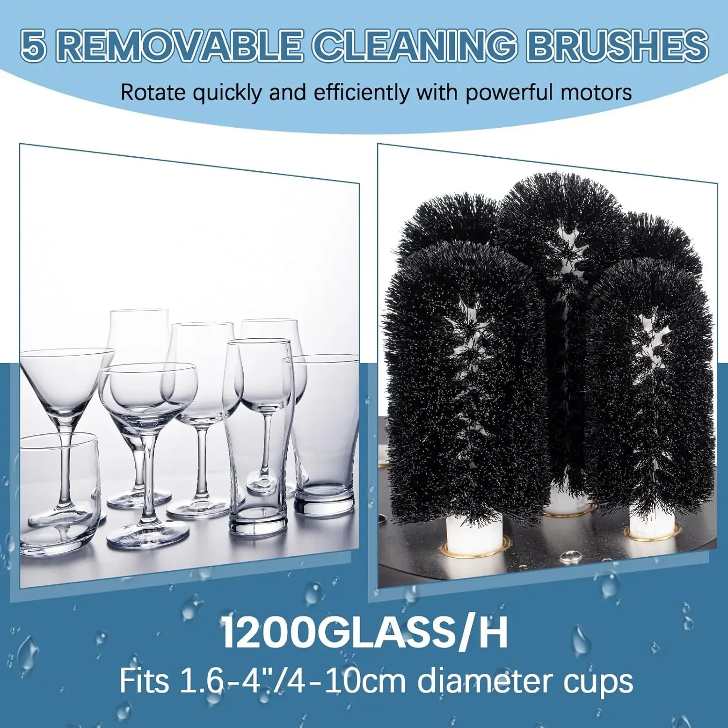 5-Brush Electric Glass Washer 1200 Cups/H, Upright Five Brush Electric Glass Washer Wine Cleaning Machine Bar Gla