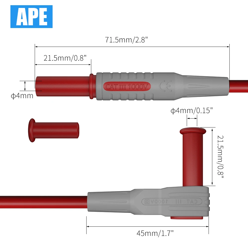 Multimeter Test Lead Safety Banana Plug 90 Degree To Straight Multimeter Test Cable 100CM 2pcs test leads test cable lead test lead cable test cable