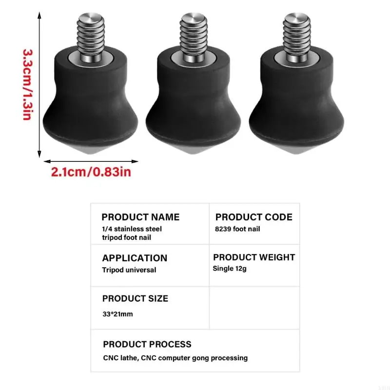X9FB 3PCS 1/4 Stainlessed Steel Tripod Feet Nails For Secure Positioning On Smooth Or Uneven Terrains