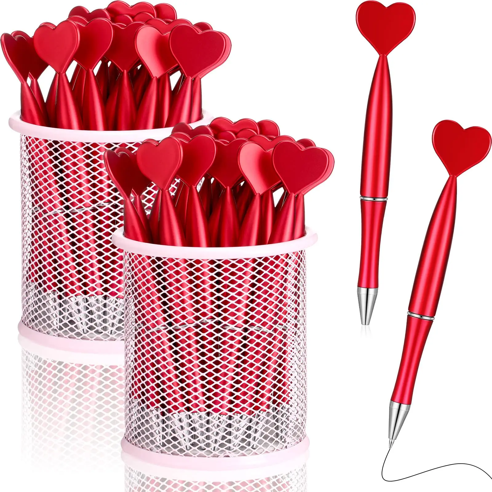 50 Stück Valentinstag-Tintenroller in Herzform, schwarze Gel-Tinte, für Büro, Schulbedarf, Geschenk, Kinder-Kugelschreiber – Detail 2