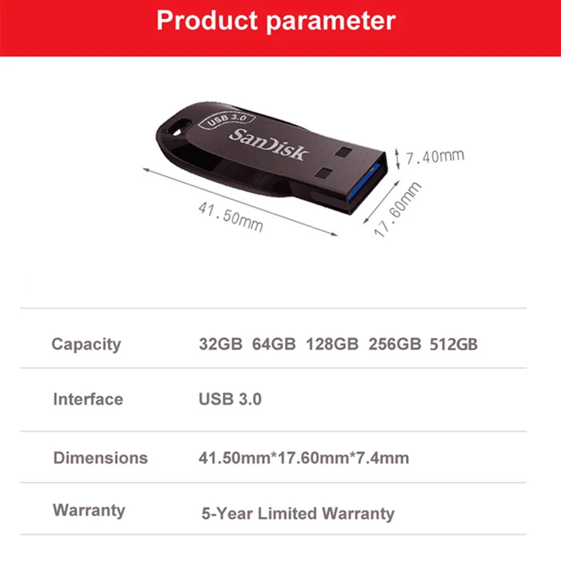 Flash Drive SanDisk USB3.0 CZ410 32GB 64GB 128GB 256GB Pen Drive Memory Stick External Storage