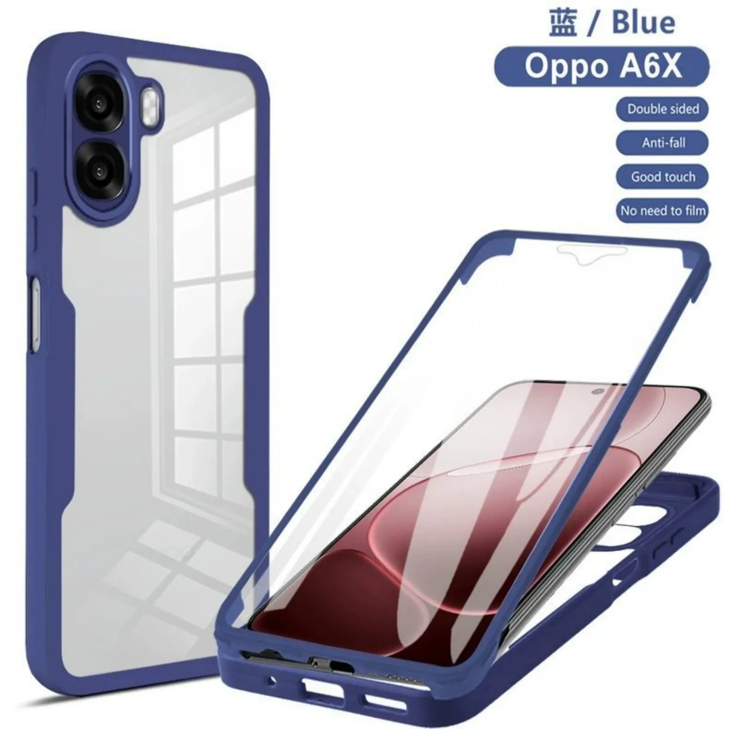 360° Shockproof Transparent Phone Case with Built-in Screen Protector and Anti-Drop Bumper Cover
