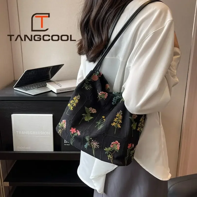 Bag for Women Embroidery Printed Tote Women Aesthetic New Fashion Large Capacity Canvas Bucket Bag Shoulder Crossbody Handbag