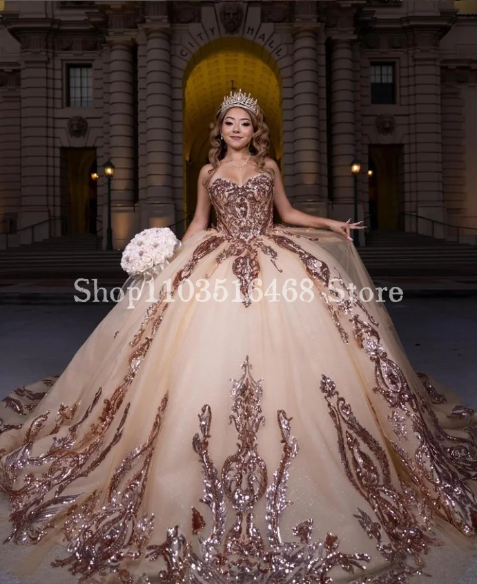 Champanhe luxo princesa 15 vestidos quinceanera catedral trem