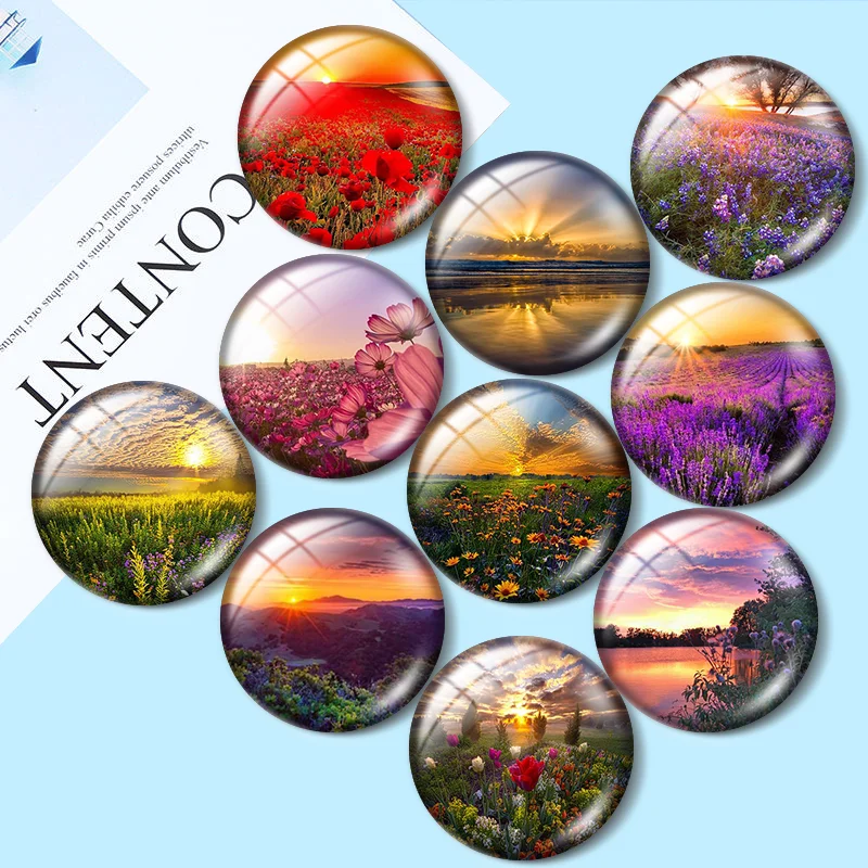 

New Flower Sunset in California10pcs 12mm/18mm/20mm/25mm Round photo glass cabochon demo flat back Making findings