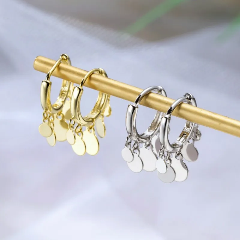 2024 New Fashion Round Charm Tassel Hoop Earring for Women Silver Color Statement Earring Party Jewelry Accessories