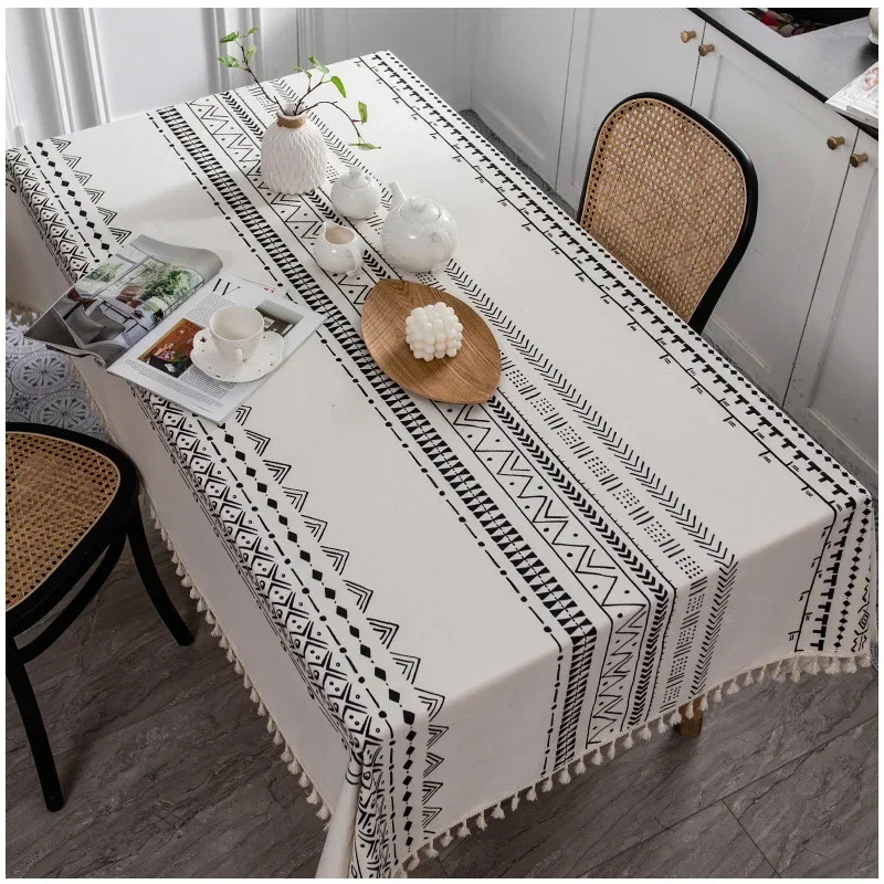

Living Room Coffee Table WeddingTablecloth European Style Tassel Cotton Linen Tablecloth Setting and Runner Waterproof Blending