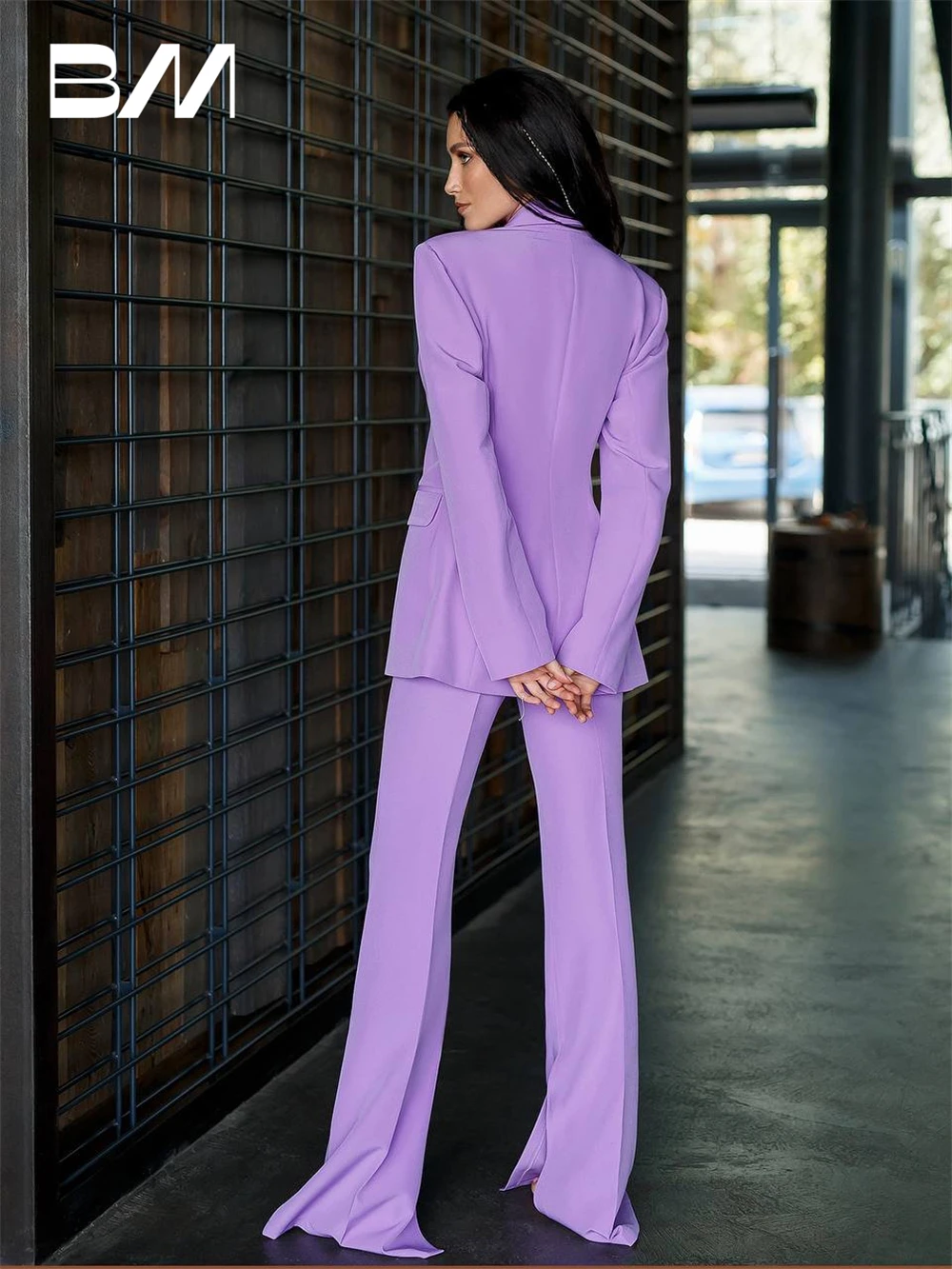 Slim Fitting Blazer Pants Wedding Guest Pantsuit Tuxedo For Business 2 Piece Purple Solid Fashion Suit Set For Women