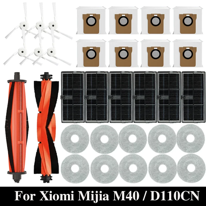 Für Xiaomi Mijia M40 D110CN Roboter Vakuum Ersatzteile Wichtigsten Seite Pinsel Hepa-Filter Mopp Tuch Staubbeutel Zubehör Ersatz