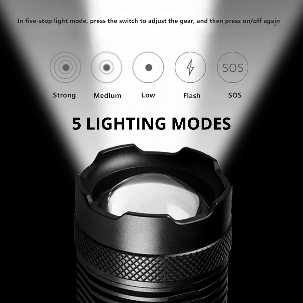 8000 Meter High Power LED Flashlight 5200mah Battery 120W White Light Type C Rechargeable 10000000LM Tactical
