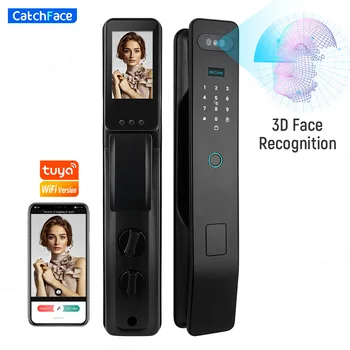 Facial Recognition Automatic Door Lock TUYA Front Door Fingerprint Smart Lock Digit Camera Visible Inner Screen 1
