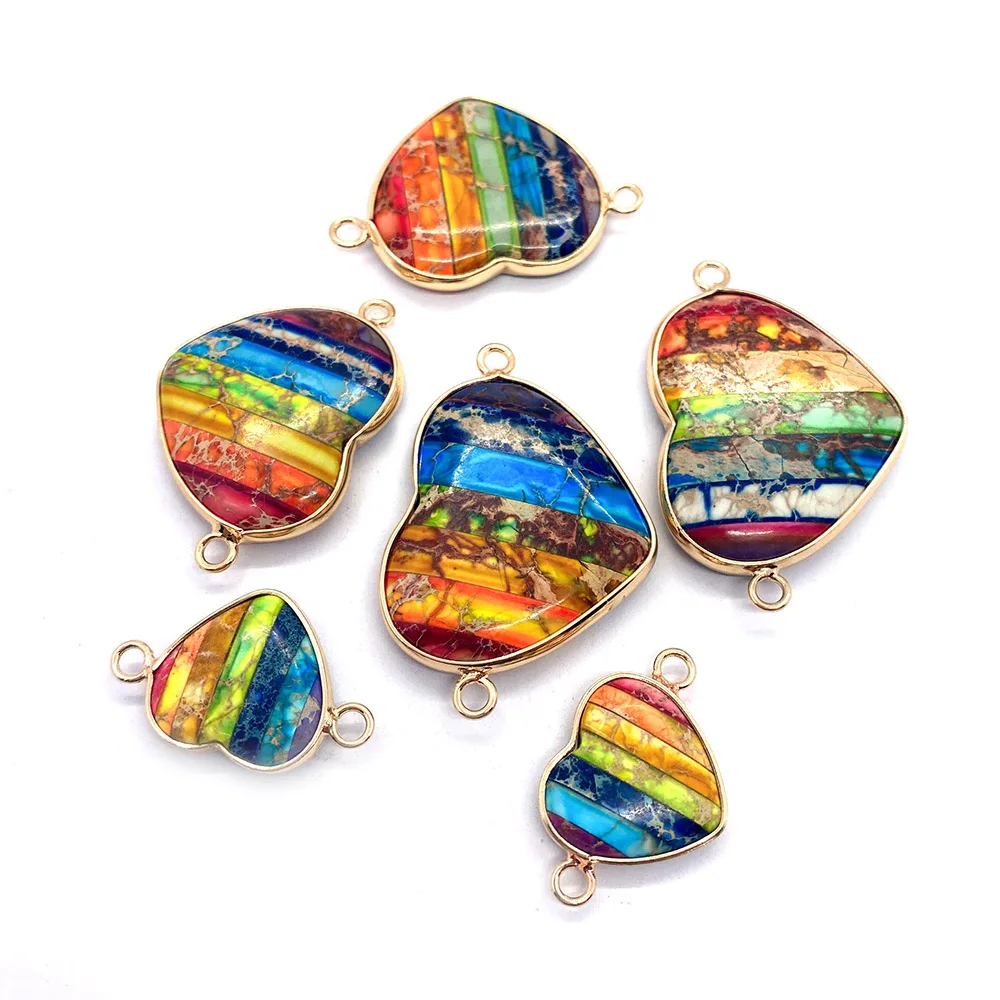 

Synthetic Turquoises Stone Connector Pendants Heart 7 Chakras Women Necklace Charms for Jewelry Making DIY Bracelet Accessories