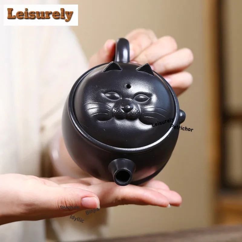 280ml Boutique Yixing Purple Clay Teapots Handmade Large Caliber Cat Pot Raw Ore Stone Yellow Mud Kettle Zisha Tea Set Teaware