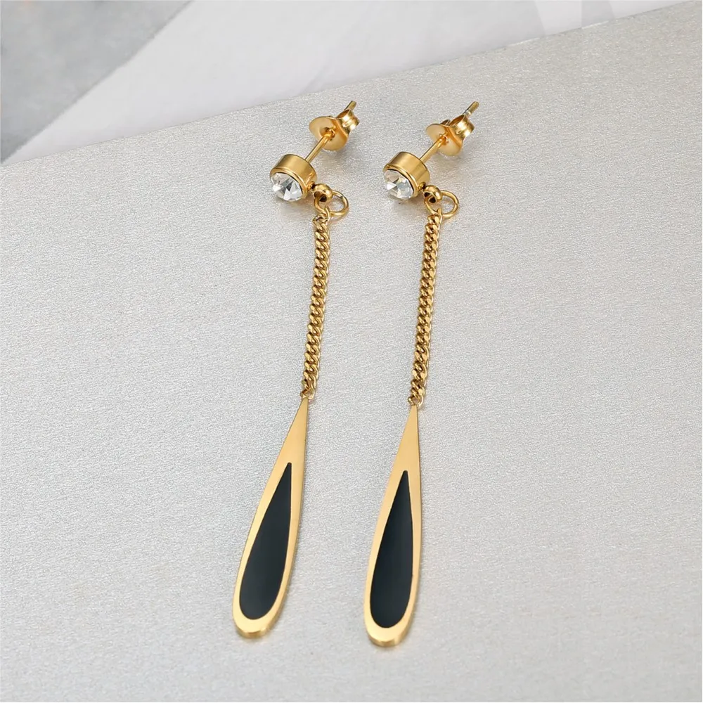 Simple Fashion Black Tassel Waterdrop Earrings for Women Vintage Chic Design Hypoallergenic Steel Earrings Party Jewelry Gifts