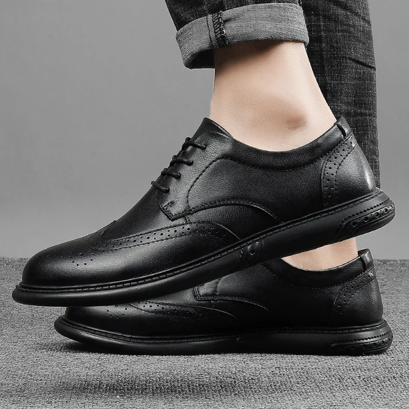 British Style High End Leather Shoes Mens New Pointed Oxford Shoes Lace Up Genuine Leather Moccasin Business Formal Casual Shoes 5