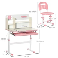 Bureau et chaise Homcom pour +3 ans avec hauteur réglable et table inclinable 80X52X88-109 cm et 35,5X44,5X66-80 cm 3