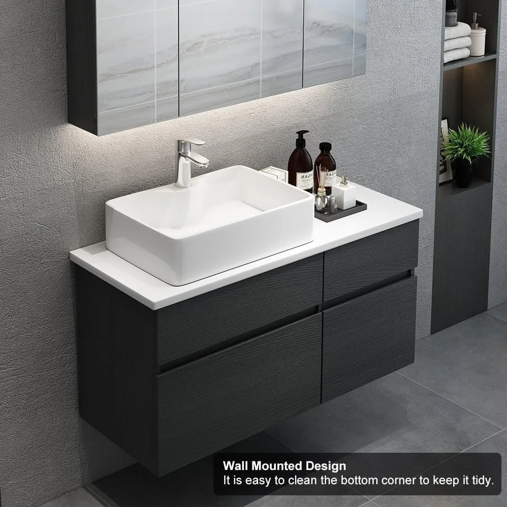 Bathroom Organizers, 31'' Bathroom Vanity Floating Bathroom Sink Cabinet With Ceramic Vessel Sink Black & White Wall Mounted Flo 3
