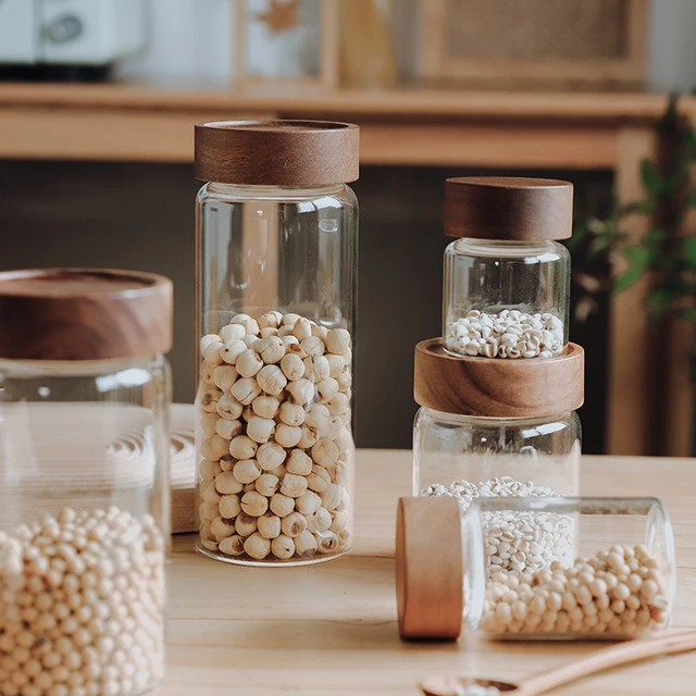 Canister Glass Kitchen Canisters with Airtight Acacia Lid, Tall Clear Food  Storage Jar, Kitchen Pantry Noodles Flour Coffee - China Glass Jar and  Glass Container price